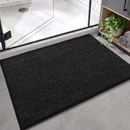 Color&Geometry Small Bath Mats for Bathroom Non Slip, 16"x24" Pure Black