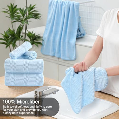 8 Piece Bath Towel Set-2 Oversized Bath Sheets(35"x70"),2 Hand Towels,4 Washcloths-Extra Large Microfiber Towel Sets,Less Lint Highly Absorbent & Quick Dry Bath Towels for Bathroom Gym Pool,Blue