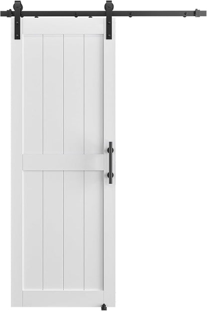 28''x84'' Sliding Barn Door with 5 Ft Barn Door Hardware Kit | Pre-Drilled Holes Easy Assembly - Include Installation Manual, Water-Proof PVC Surface, H-Frame, White
