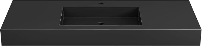 SJ Star&Jane 48" x 19" Solid Surface Bathroom Sink, Wall-Mount or Countertop Vessel Sink, Rectangle Floating Vanity Sink in Matte Black, Durable Modern Design