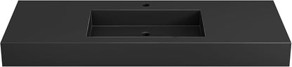 SJ Star&Jane 48" x 19" Solid Surface Bathroom Sink, Wall-Mount or Countertop Vessel Sink, Rectangle Floating Vanity Sink in Matte Black, Durable Modern Design