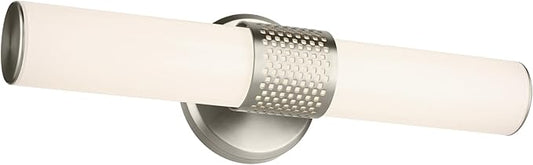 Kichler Sashi 18" LED Small Bath Bar with White Glass in Brushed Nickel, Modern, for Vanity, Fireplace, Buffet, Hallway, Vanity Mirror, (18" W x 5" H), 55191NILED