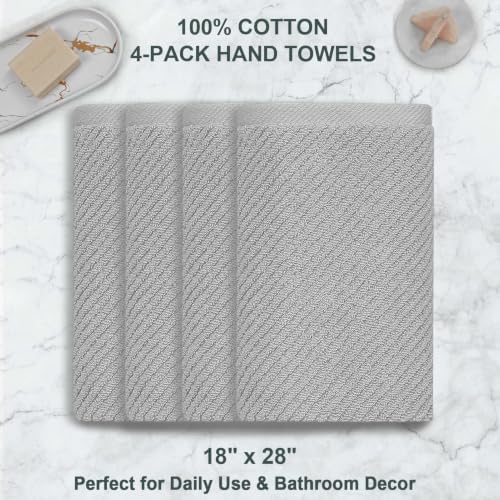 VOOVA & MOVAS Bathroom Hand Towels 4PC, 100% Cotton, 18x28 in, Gray