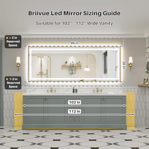 96X36 Inch LED Bathroom Mirror with Gold Frame, Backlit & Front Lit