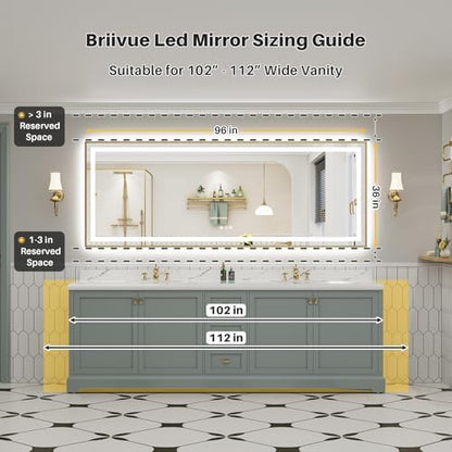 96X36 Inch LED Bathroom Mirror with Gold Frame, Backlit & Front Lit