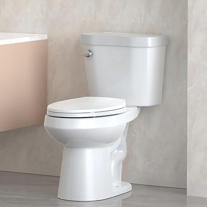 Two-Piece Toilets for Bathrooms, Comfort ADA Height 17.5", Round with Under-Locking Lid, Soft Close Seat, Powerful Flush 1.28 GPF