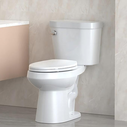 Two-Piece Toilets for Bathrooms, Comfort ADA Height 17.5", Round with Under-Locking Lid, Soft Close Seat, Powerful Flush 1.28 GPF