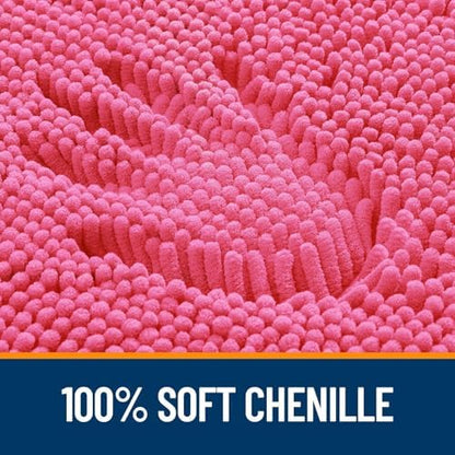 OLANLY Chenille Bathroom Rugs Mats Sets 2 Piece, 47"x20"+30"x20", Hot Pink