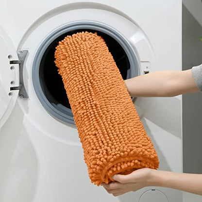 HOMEIDEAS Orange Chenille Bathroom Rugs Set of 3, Non Slip Bath Mat