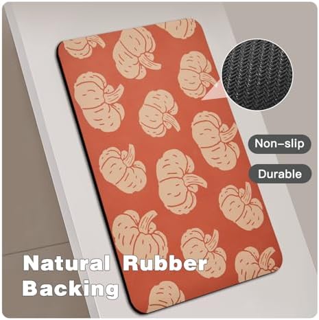 TYUU Thin Halloween Bath Mat, Non-Slip Washable, 24x36 Orange Pumpkins