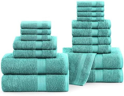 LANE LINEN Towel Set 18 Piece Soft Absorbent Quick Dry 100% Cotton - Teal