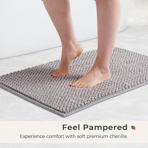 FRESHMINT Chenille Bath Rugs Set 2 Pieces, Gray, 17''x24''+20''x47''