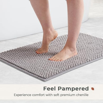 FRESHMINT Chenille Bath Rugs Set 2 Pieces, Gray, 17''x24''+20''x32''