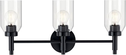 Kichler Madden 3-Light Vanity with Clear Glass in Black, Sloped Ceiling Compatible, for Single Vanity in Bathroom (10.5" x 24"), 55185BK