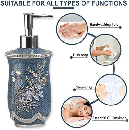 Zahari Home 4pc Capri Bathroom Accessories Sets Modern Classic Soap Dispenser, Tumbler, Tooth Brush Holder and Soap Dish Holder Unique Design Royal Blue Bathroom Set