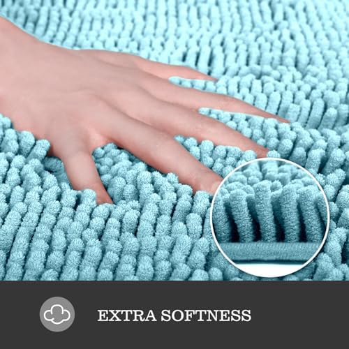 Yeaban Chenille Aqua Bathroom Rug 20"x32", Non-Slip Rubber Backing