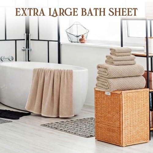 Peryiter 6 Pcs Bath Towel Set, Oversized Bath Sheet for Adults, Khaki