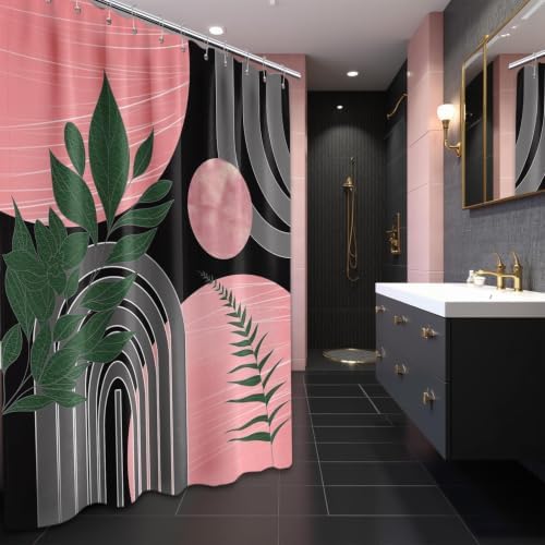 Black and Pink Extra Long Shower Curtain, Tall 72X78 in, Mid Century