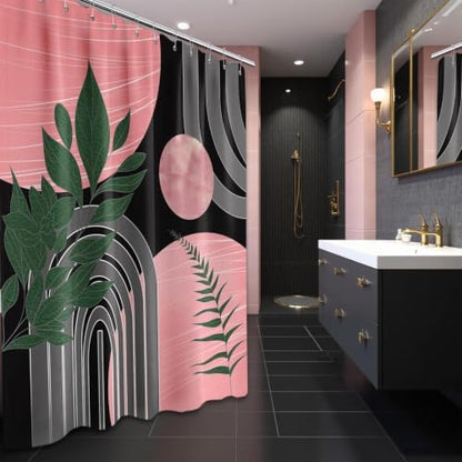 Black and Pink Extra Long Shower Curtain, Tall 72X78 in, Mid Century