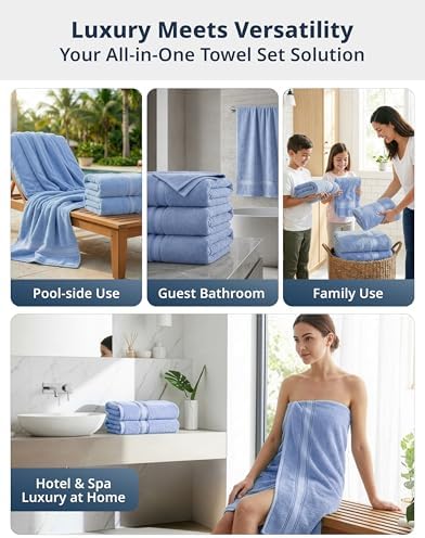 LANE LINEN Bath Sheets Large 100% Cotton 4 Pack Oversized Soft - Allure