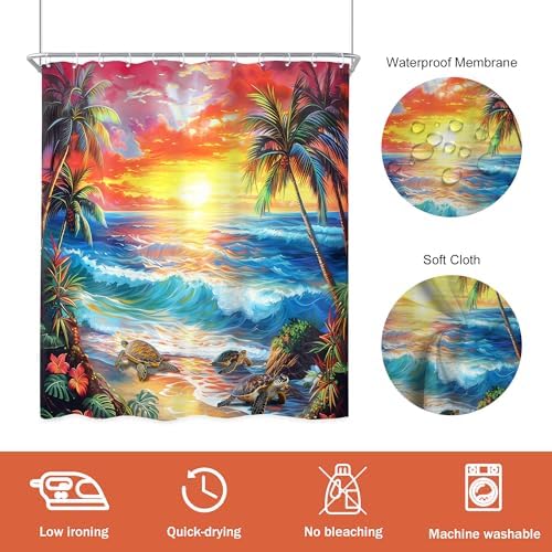 Ocean Summer Beach Tropical Leaf Hawaiian Bathroom Shower Curtain Set