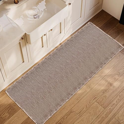 ZALL Tan Waffle Bath Mat,Super Absorbent Non Slip Long Bathroom Runner Rug,Brown 24X60inch,Machine Washable Ultra Soft Floor Mats