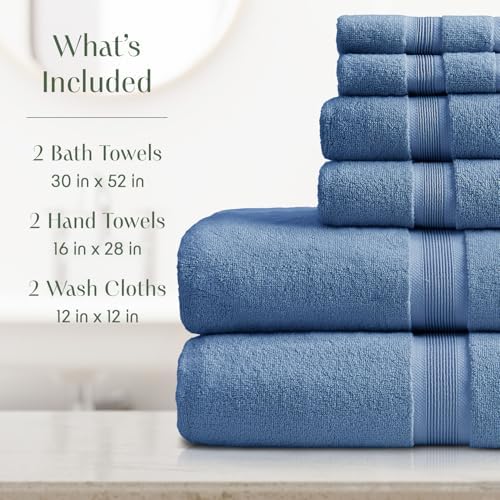 Springtree Home Luxury Bamboo Rayon Bath Towel Set | 6-Piece Set | Blue