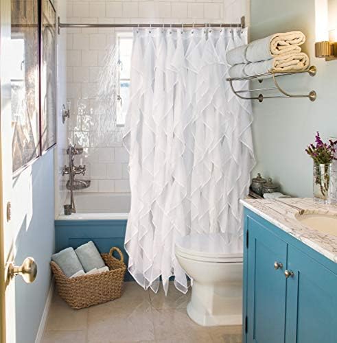 White Ruffle Shower Curtain for Bathroom Sheer Shower Curtain, 72in Long