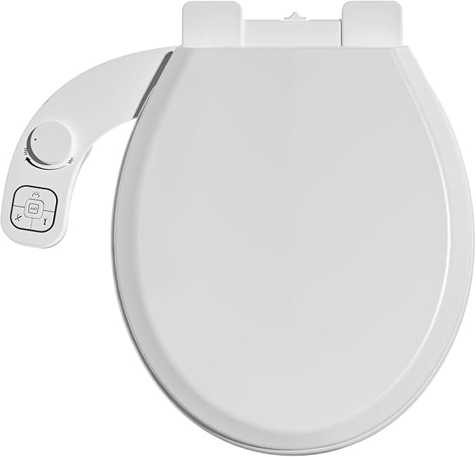 Bidet Toilet Seat Non-Electric,Fits Round Toilets - Soft Close Lid,Quick-Release for Easy Cleaning - Dual Nozzle System with Self Cleaning,Adjustable Water Pressure