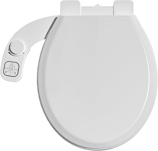 Bidet Toilet Seat Non-Electric,Fits Round Toilets - Soft Close Lid,Quick-Release for Easy Cleaning - Dual Nozzle System with Self Cleaning,Adjustable Water Pressure