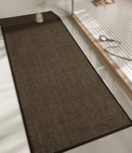 chakme Bathroom Rugs Mat 59x17, Ultra Thin Non Slip Bath Rug Runner Quick Dry Absorbent Bath Mat for Bathroom, (Brown, 59"x17")