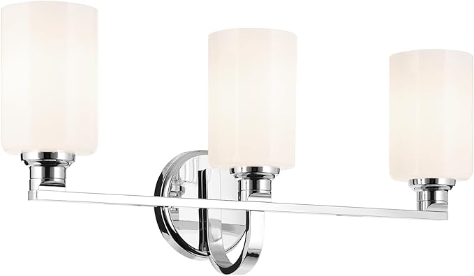 Kichler Gioe 24.25" 3-Light Vanity Light with Opal Glass in Chrome, Damp Rated, for Bathroom, Powder Room, Over a Mirror, (24.25" W x 10.5" H), 55226CH