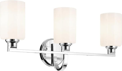 Kichler Gioe 24.25" 3-Light Vanity Light with Opal Glass in Chrome, Damp Rated, for Bathroom, Powder Room, Over a Mirror, (24.25" W x 10.5" H), 55226CH