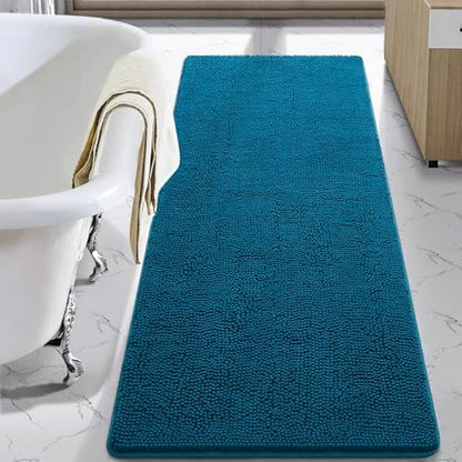 LOCHAS Luxury Bathroom Rug Shaggy Bath Mat 24 x 60 Inch, Peacock Blue