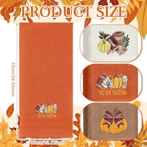 FuWeave 3 Pcs Orange Brown Fall Football Hand Towels for Bathroom