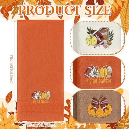 FuWeave 3 Pcs Orange Brown Fall Football Hand Towels for Bathroom