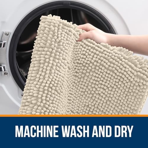 OLANLY Chenille Bathroom Rugs Mats Sets 2 Piece, 24"x16"+24"x20", Sand