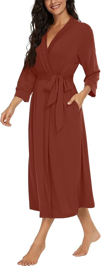 VINTATRE Women Kimono Robes Long Knit Bathrobe Lightweight Soft Knit Sleepwear V-neck Casual Ladies Loungewear