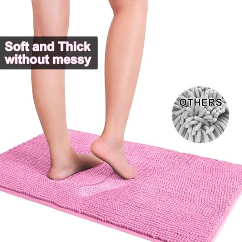 Urvoix Bathroom Rugs Sets 3 Piece, Chenille Bath Mat Set, Pink