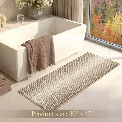 BSICPRO Large Bathroom Rugs Runner, 20x47 Chenille Bath Mats, Tan