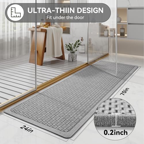 YDKGL Bathroom Runner Rug, Long Thin Bath Mat Fit Under Door, Grey 24x70