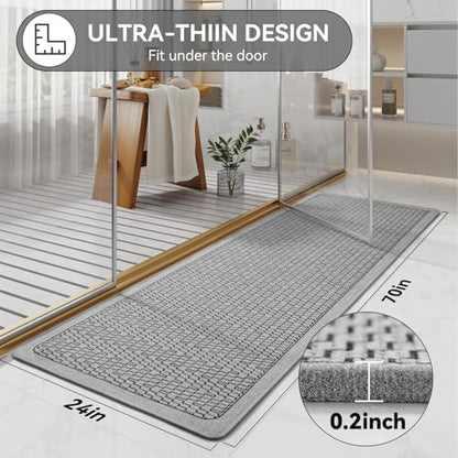 YDKGL Bathroom Runner Rug, Long Thin Bath Mat Fit Under Door, Grey 24x70