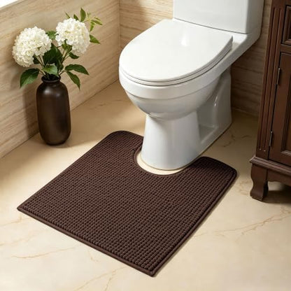 SUBRTEX Bathroom Rugs, U Shaped Chenille Bath Rug 24" x 20" Soft Short Plush Bath Mat Soft Shower Mat Water Absorbent Shower Mat Quick Dry Machine Washable, Chocolate