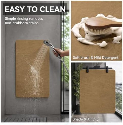 MontVoo -Bath Mat Rug-Rubber Backing Non Slip Quick Dry Absorbent Thin Bathroom Rugs Fit Under Door-Faux Suede Surface Bathroom Floor Mats-Shower Rug for in Front of Bathtub Shower Camel 17"x27.5"
