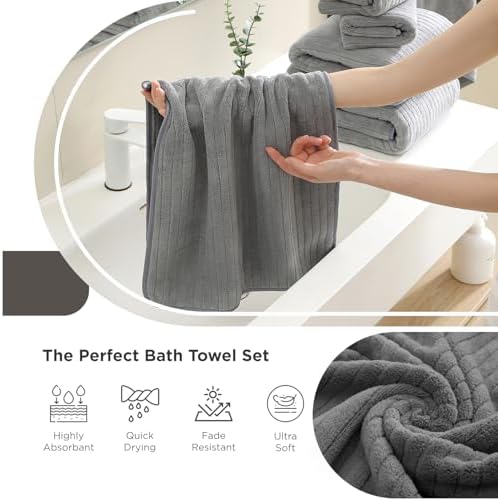 Hailea Grey Hand Towels Set 16x31 Inches,Soft Microfibers Bathroom Towel Set 2 Pack,Highly Absorbent Quick Dry Luxury Towel Hotel Spa Gym Hand Towel Collection for Bathroom