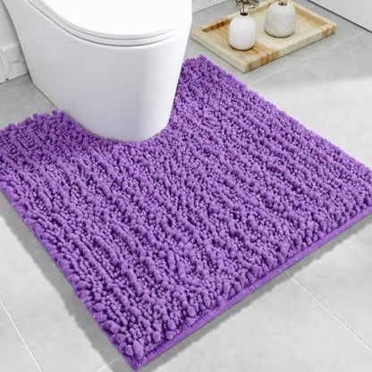 Disolla Toilet Rug 24x24 Inch - Purple U-Shaped Bathroom Floor Mat, Soft Shaggy Plush Absorbent Chenille Contour Rug, Non-Slip Washable Pedestal Base Rug