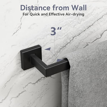 24 Inch Matte Black Towel Bar, Square Base Bathroom Towel Rack, Towel Holder Wall Mounted, Thicken SUS304 Stainless Steel Towel Rod Modern Home Decor (Total Length 26-Inch)