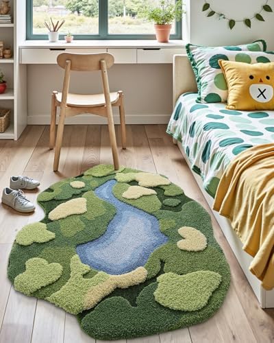 DEXI Cute Moss Bath Mat, Green Oval Bathroom Rugs, 55x39