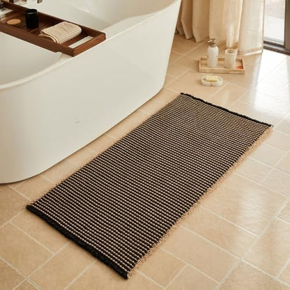 Triohero Waffle Bath Mat, Boho Bathroom Rugs Non Slip, 24x48 Black & Khaki