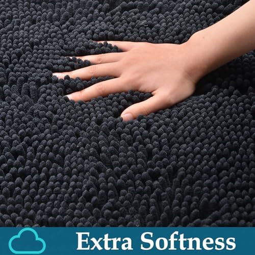 Black Bathroom Rugs Non Slip Bath Rugs Set 2 Piece, Bath Mats for Bathroom, Thick Soft Chenille Rug Set, Bathtub Mat, Ultra Absorbent Bath Carpet, Shaggy Bathrooms Carpet Sets